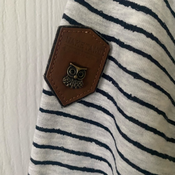 Naketano Navy and Gray striped Hoodie with leather and rope detailing -  Sz. M - Picture 4 of 9